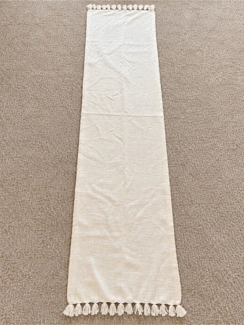 Threshold Ivory Cotton Textured Table Runner 20” x 90” Tassel Fringe Neutral Dec
